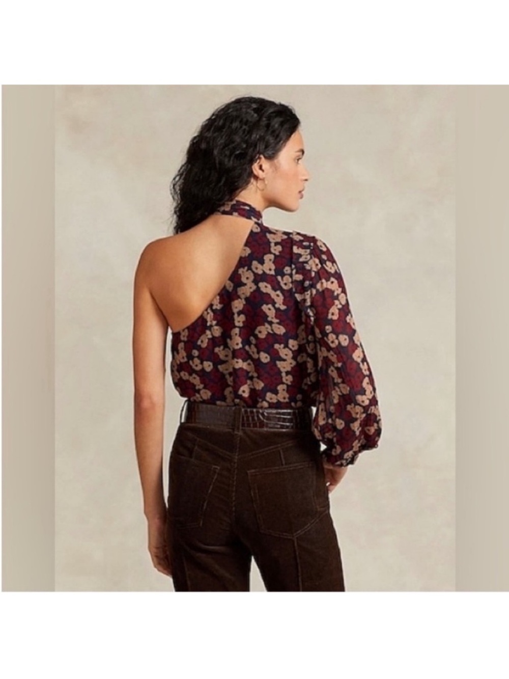 NWT POLO RALPH LAUREN Georgette Tie-Neck One-Shoulder Top - Picture 3 of 16